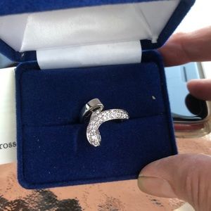 Jackie Kennedy pave loop ring crystals silver NIB